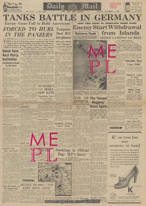 : Daily Mail front page Battle of Siegfried Line : Daily Mail front page Battle of Siegfried Line