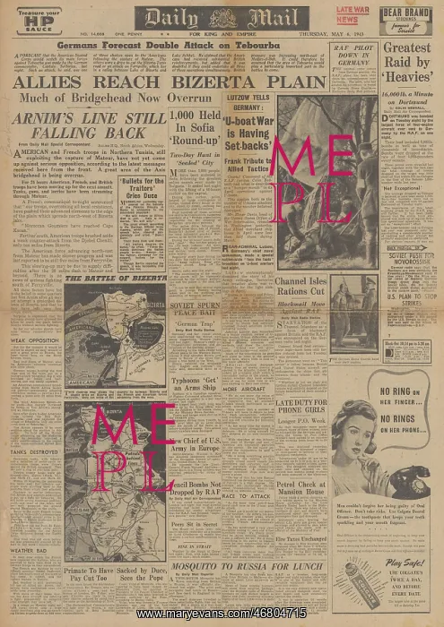 : Daily Mail front page Battle of Tunisia : Daily Mail front page Battle of Tunisia