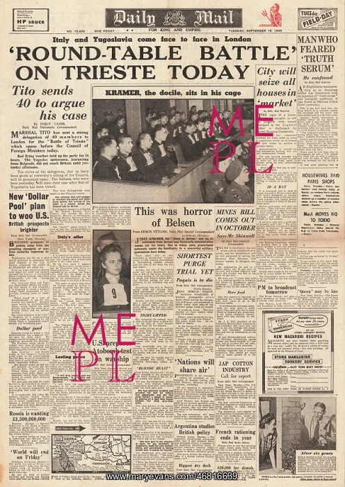 : Daily Mail front page Belsen trial : Daily Mail front page Belsen trial
