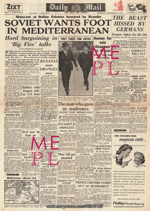 : Daily Mail front page Belsen trials : Daily Mail front page Belsen trials