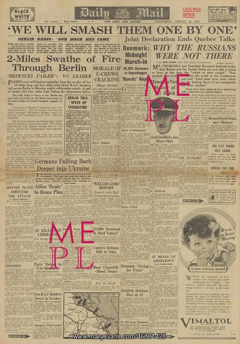 : Daily Mail front page Bombing raid on Berlin : Daily Mail front page Bombing raid on Berlin