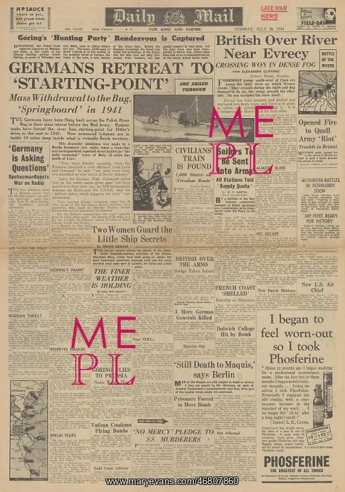 : Daily Mail front page British Army advance at Evrecy : Daily Mail front page British Army advance at Evrecy