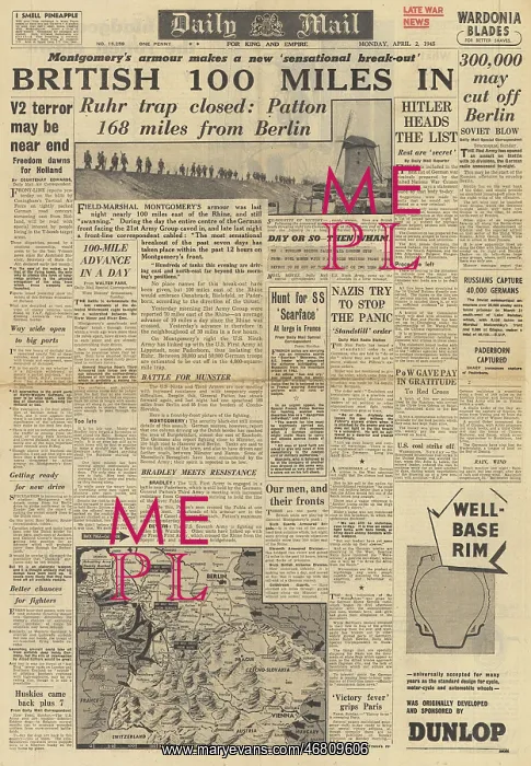 : Daily Mail front page British forces advance in the West : Daily Mail front page British forces advance in the West