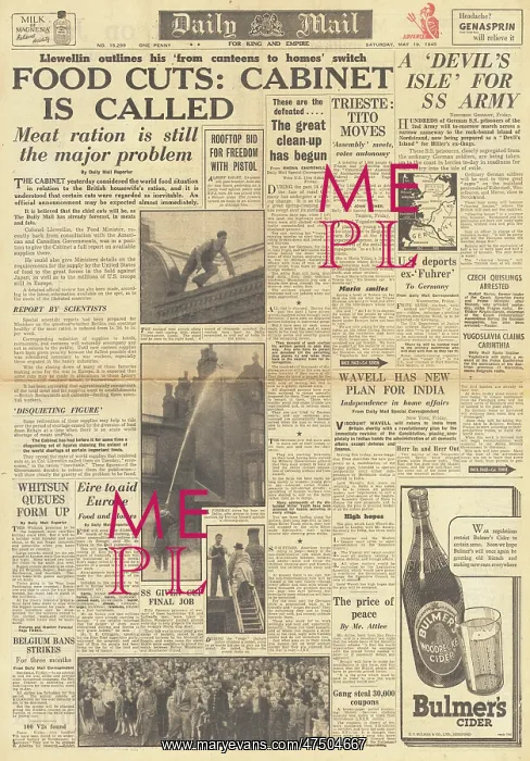 : Daily Mail front page cuts to food rationing : Daily Mail front page cuts to food rationing