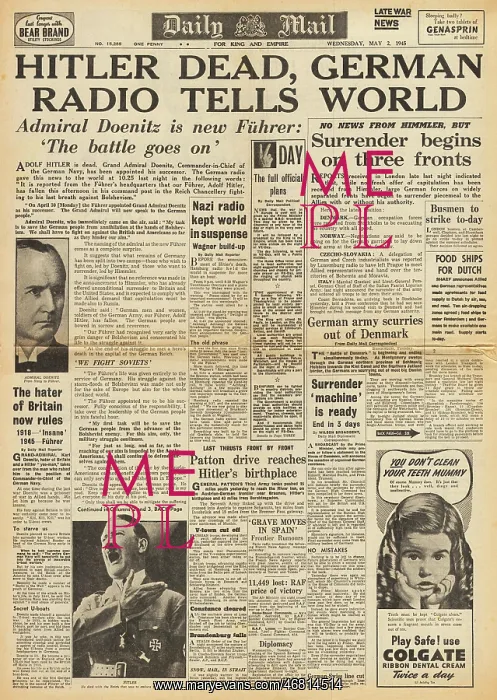 : Daily Mail front page death of Adolf Hitler : Daily Mail front page death of Adolf Hitler