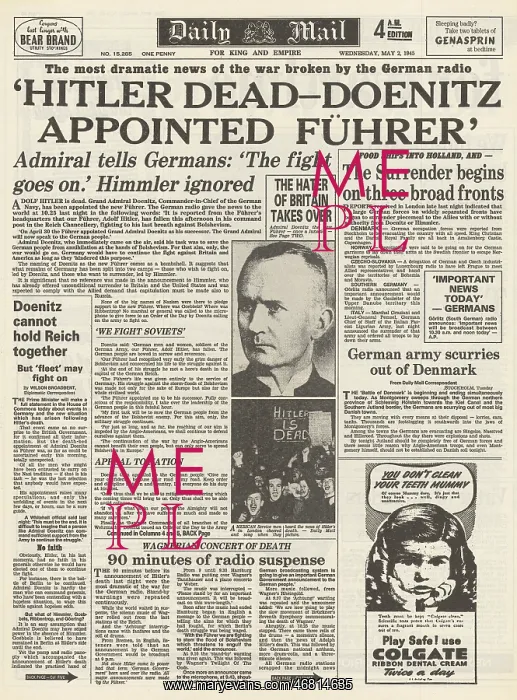 : Daily Mail front page death of Adolf Hitler : Daily Mail front page death of Adolf Hitler