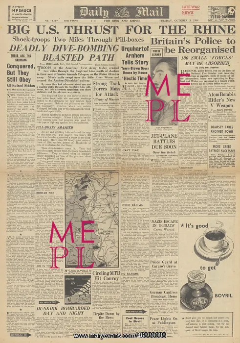 : Daily Mail front page US forces advance towards Rhine : Daily Mail front page US forces advance towards Rhine