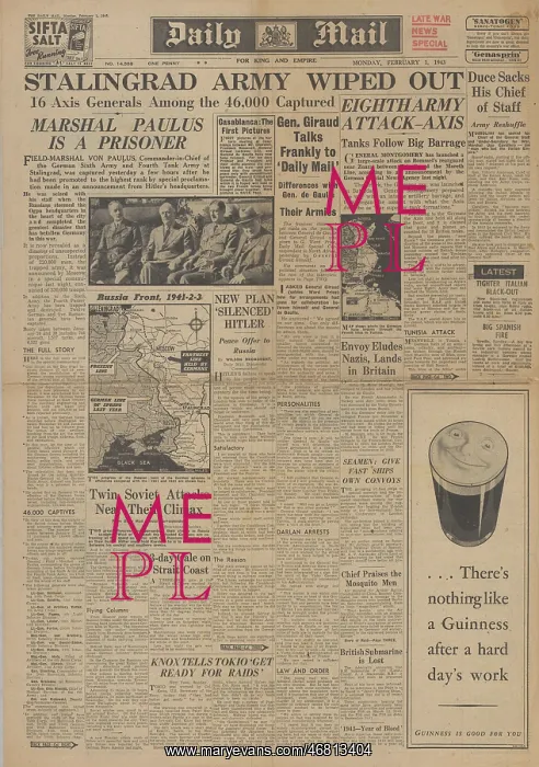 : Daily Mail front page German Army surrender at Stalingrad : Daily Mail front page German Army surrender at Stalingrad