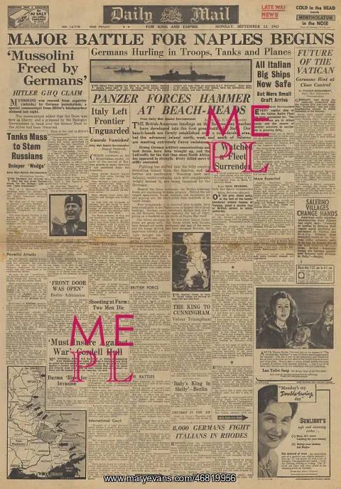 : Daily Mail front page German forces rescue Mussolini : Daily Mail front page German forces rescue Mussolini