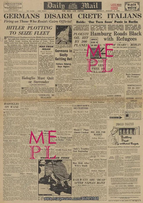 : Daily Mail front page Germans open fire on Italian troops : Daily Mail front page Germans open fire on Italian troops