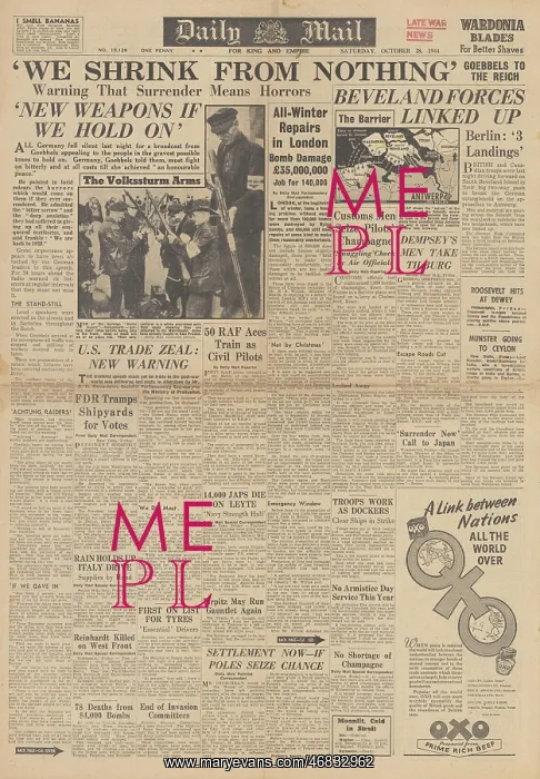 : Daily Mail front page Hunt for the Tirpitz : Daily Mail front page Hunt for the Tirpitz
