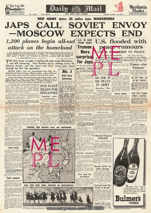 : Daily Mail front page Japan call Soviet envoy : Daily Mail front page Japan call Soviet envoy