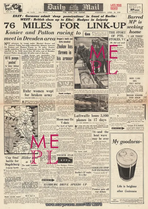 : Daily Mail front page Link up of US and Soviet forces : Daily Mail front page Link up of US and Soviet forces