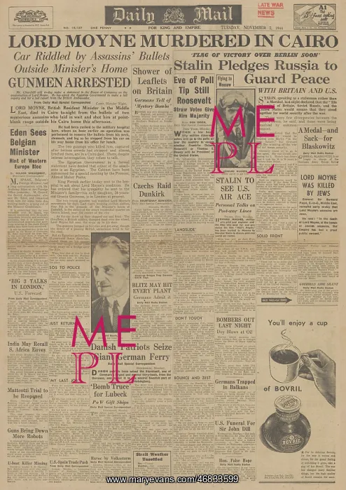 : Daily Mail front page Lord Moyne assassinated : Daily Mail front page Lord Moyne assassinated