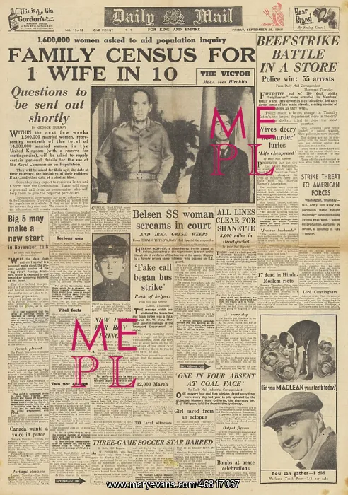 : Daily Mail front page MacArthur meets Hirohito : Daily Mail front page MacArthur meets Hirohito