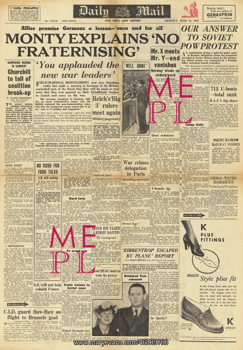  : Daily Mail front page Montgomery explains No Fraternising