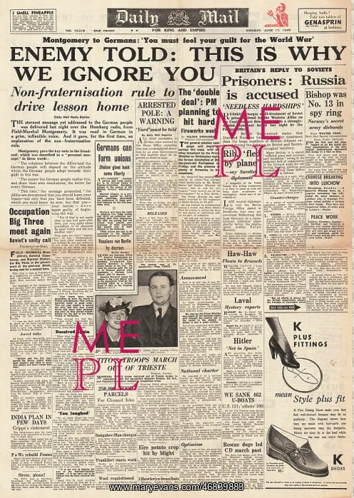 : Daily Mail front page Montgomery explains No Fraternising : Daily Mail front page Montgomery explains No Fraternising