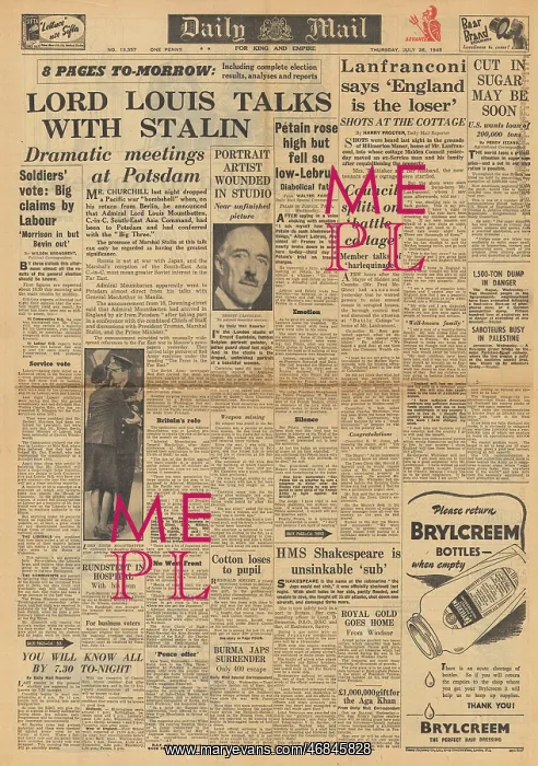 : Daily Mail front page Mountbatten at Potsdam : Daily Mail front page Mountbatten at Potsdam