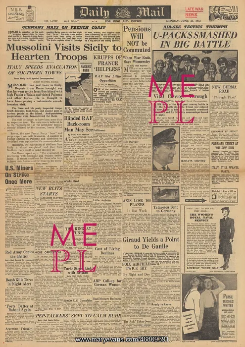 : Daily Mail front page Mussolini visits Sicily : Daily Mail front page Mussolini visits Sicily