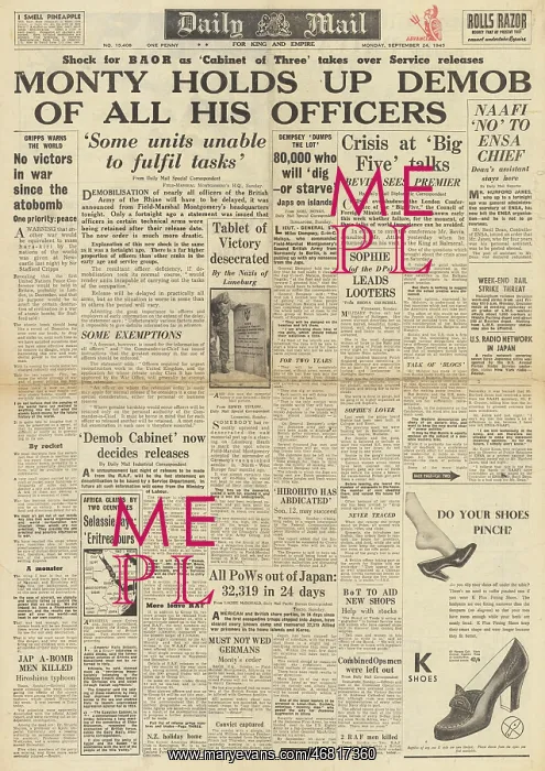 : Daily Mail front page Officers demob held up : Daily Mail front page Officers demob held up