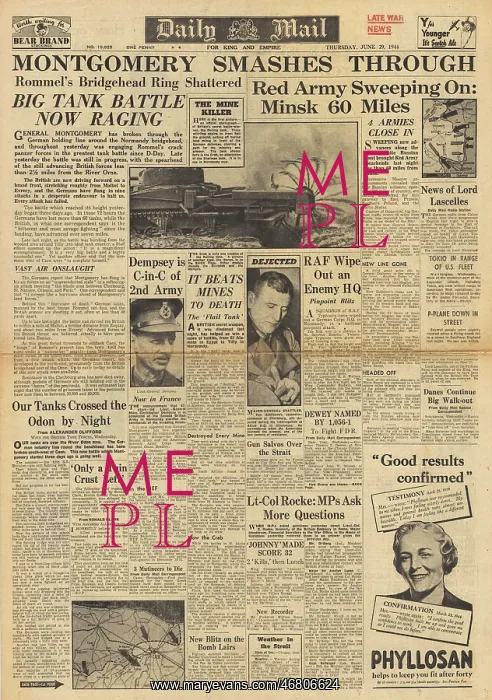 : Daily Mail front page Operation Epsom in Normandy : Daily Mail front page Operation Epsom in Normandy