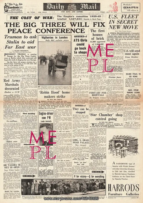 : Daily Mail front page Potsdam Conference : Daily Mail front page Potsdam Conference