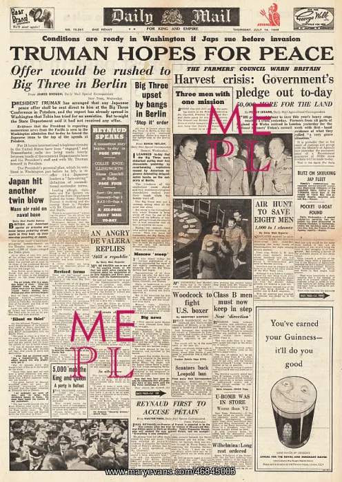 : Daily Mail front page Potsdam Conference begins : Daily Mail front page Potsdam Conference begins