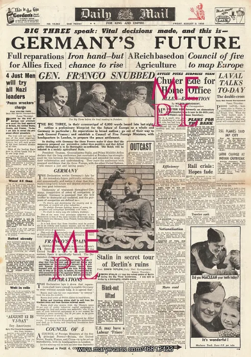 : Daily Mail front page Potsdam Conference ends : Daily Mail front page Potsdam Conference ends
