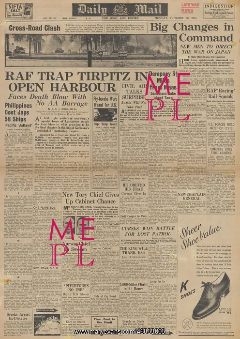 : Daily Mail front page RAF attack the Tirpitz : Daily Mail front page RAF attack the Tirpitz