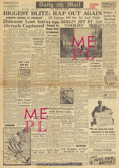 : Daily Mail front page RAF bomb Berlin : Daily Mail front page RAF bomb Berlin