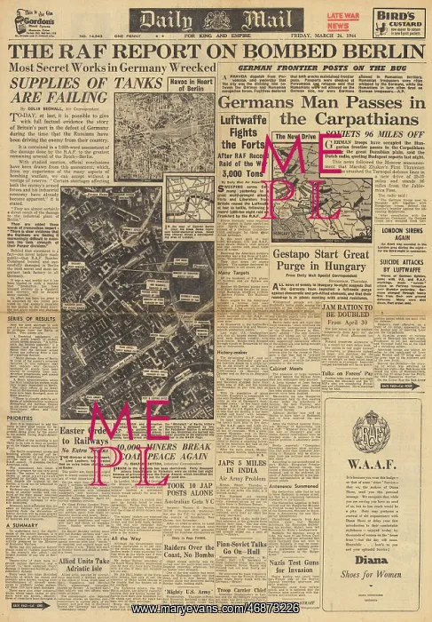 : Daily Mail front page RAF bombing of Berlin : Daily Mail front page RAF bombing of Berlin