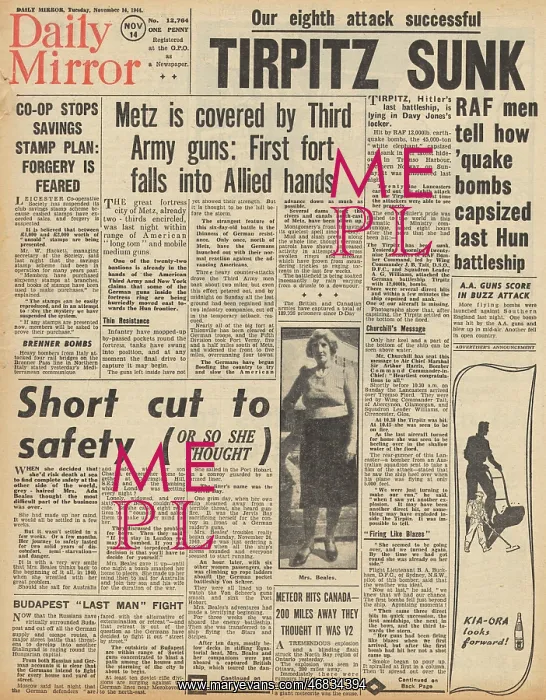 : Daily Mail front page RAF sink the Tirpitz : Daily Mail front page RAF sink the Tirpitz