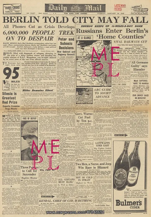 : Daily Mail front page Red Army advance on Berlin : Daily Mail front page Red Army advance on Berlin