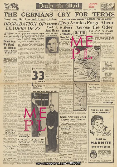 : Daily Mail front page Red Army advance on Berlin : Daily Mail front page Red Army advance on Berlin