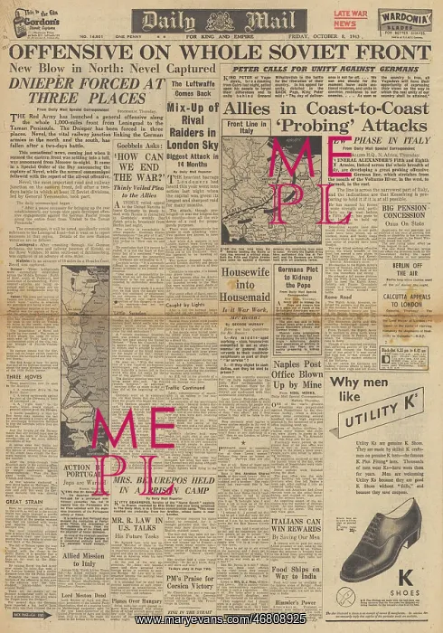: Daily Mail front page Red Army advance on Eastern Front : Daily Mail front page Red Army advance on Eastern Front