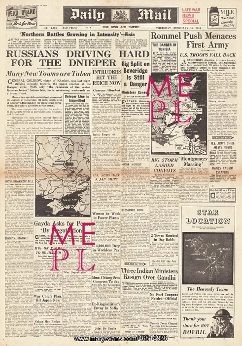 : Daily Mail front page Red Army advance on Eastern Front : Daily Mail front page Red Army advance on Eastern Front