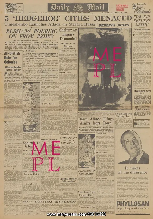 : Daily Mail front page Red Army advance on Eastern Front : Daily Mail front page Red Army advance on Eastern Front