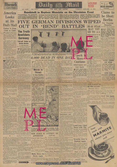 : Daily Mail front page Red Army advance on Eastern Front : Daily Mail front page Red Army advance on Eastern Front