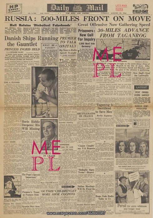 : Daily Mail front page Red Army advance on Eastern Front : Daily Mail front page Red Army advance on Eastern Front