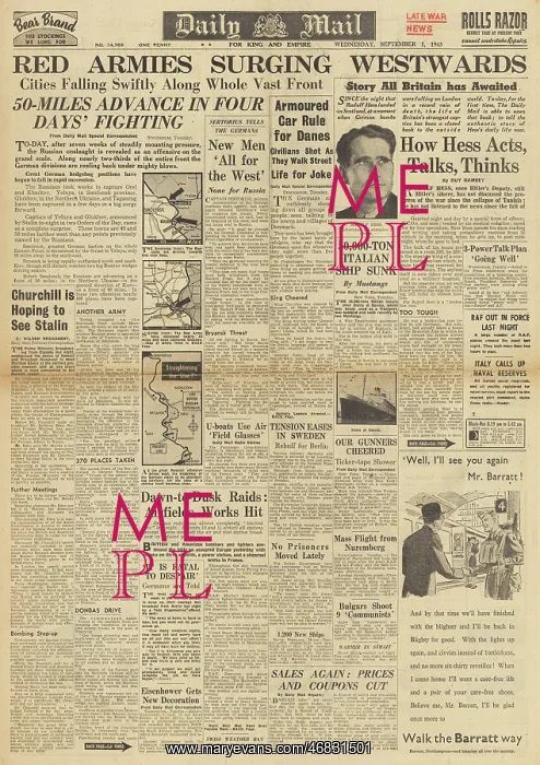 : Daily Mail front page Red Army advance on Eastern Front : Daily Mail front page Red Army advance on Eastern Front
