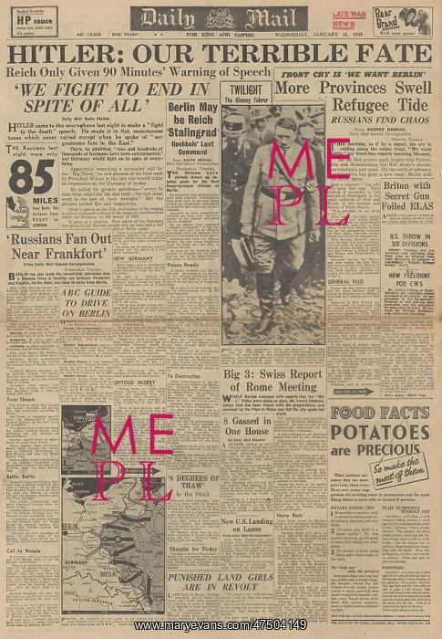 : Daily Mail front page Red Army advance into Germany : Daily Mail front page Red Army advance into Germany