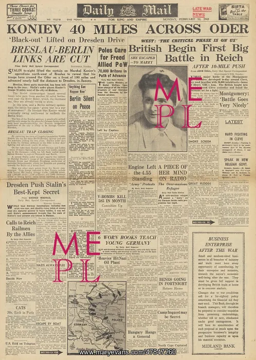 : Daily Mail front page Red Army advance in Germany : Daily Mail front page Red Army advance in Germany