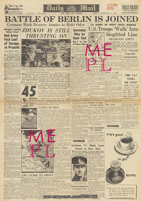: Daily Mail front page Red Army advance on Oder : Daily Mail front page Red Army advance on Oder