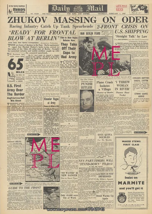 : Daily Mail front page Red Army advance on Oder : Daily Mail front page Red Army advance on Oder