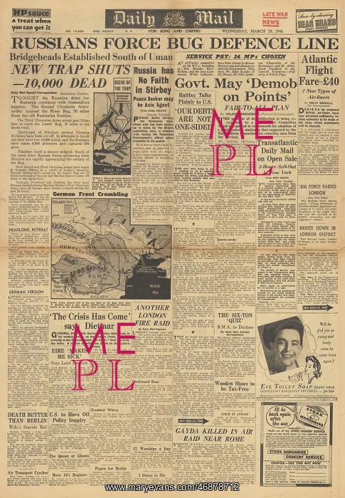 : Daily Mail front page Red Army advance along River Bug line : Daily Mail front page Red Army advance along River Bug line