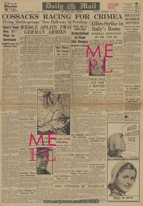 : Daily Mail front page Red Army advances on Eastern Front : Daily Mail front page Red Army advances on Eastern Front