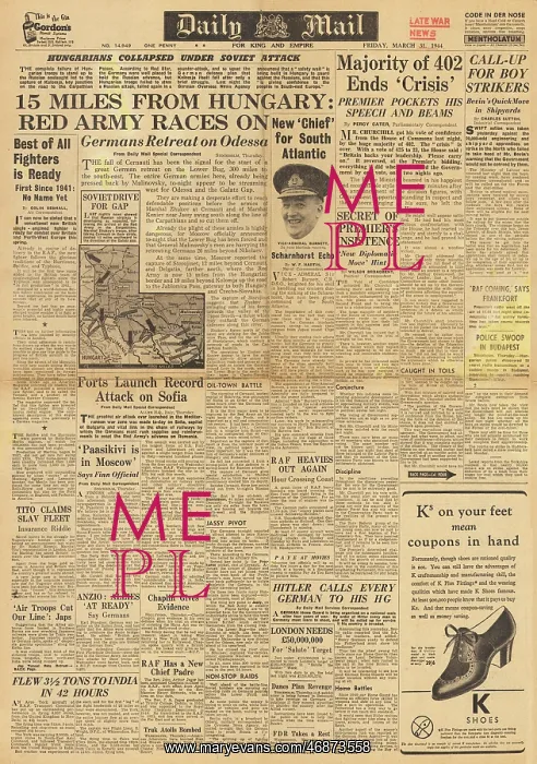 : Daily Mail front page Red Army capture Cernauti : Daily Mail front page Red Army capture Cernauti