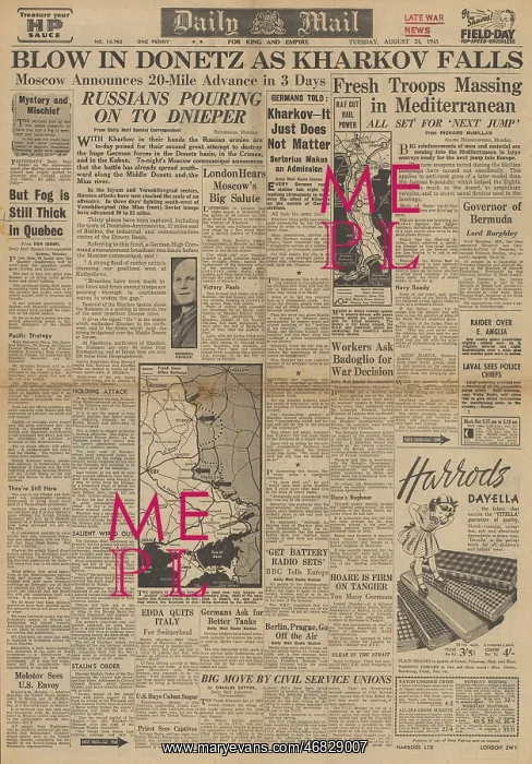 : Daily Mail front page Red Army capture Kharkov : Daily Mail front page Red Army capture Kharkov