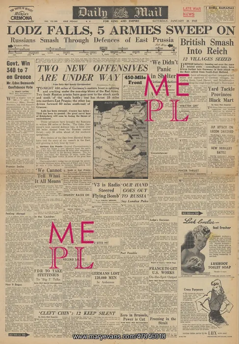 : Daily Mail front page Red Army capture Lodz : Daily Mail front page Red Army capture Lodz