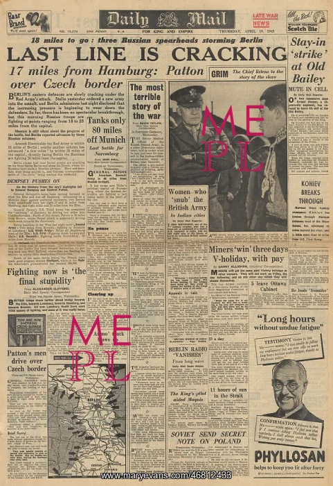 : Daily Mail front page Red Army close to Berlin : Daily Mail front page Red Army close to Berlin